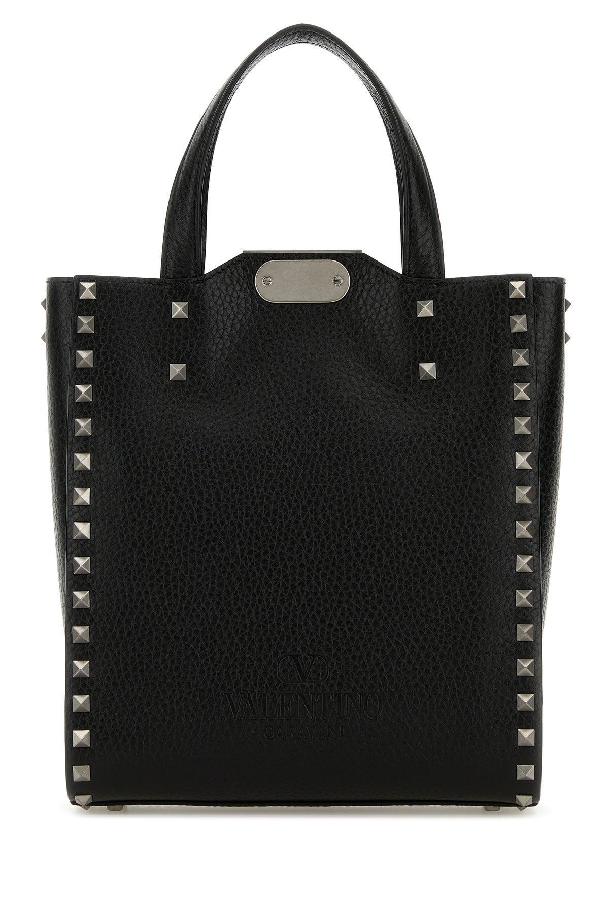 Black leather Rockstud handbag - 3