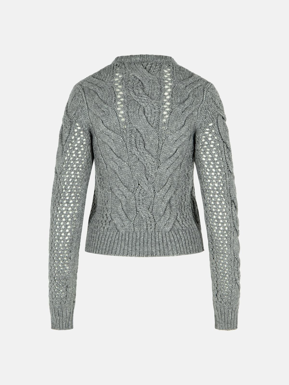 'RADIO' MEDIUM GREY WOOL BLEND CREW NECK SWEATER WITH BRAIDS - 3