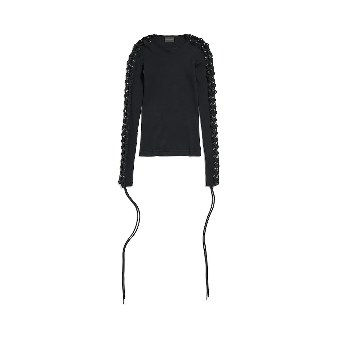 Women's Lace-up Long Sleeve T-shirt in Black - 1