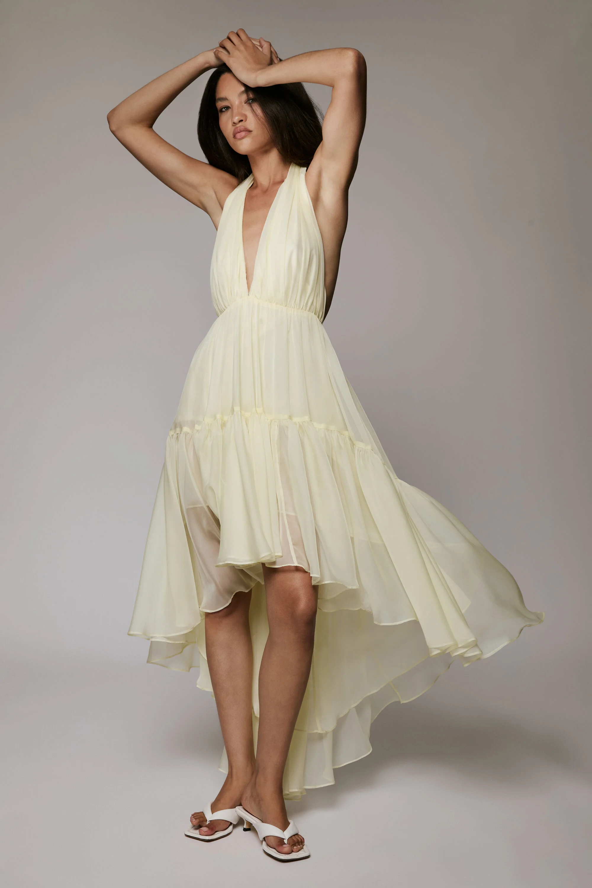 Leona High Low Ruffle Dress In Canary Ylw - 1