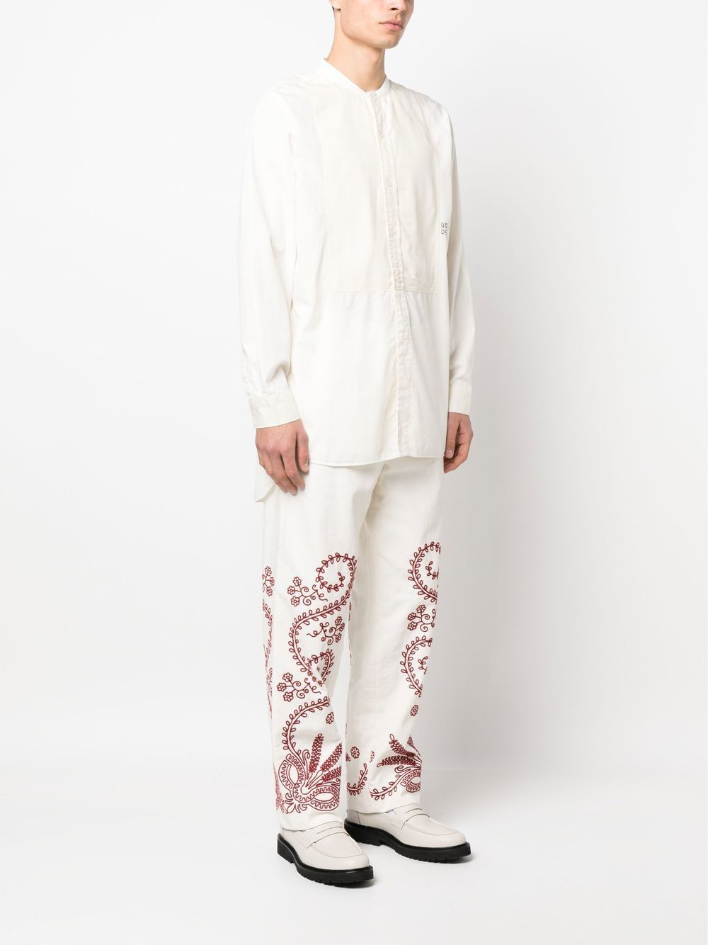 logo-embroidered collarless shirt - 3