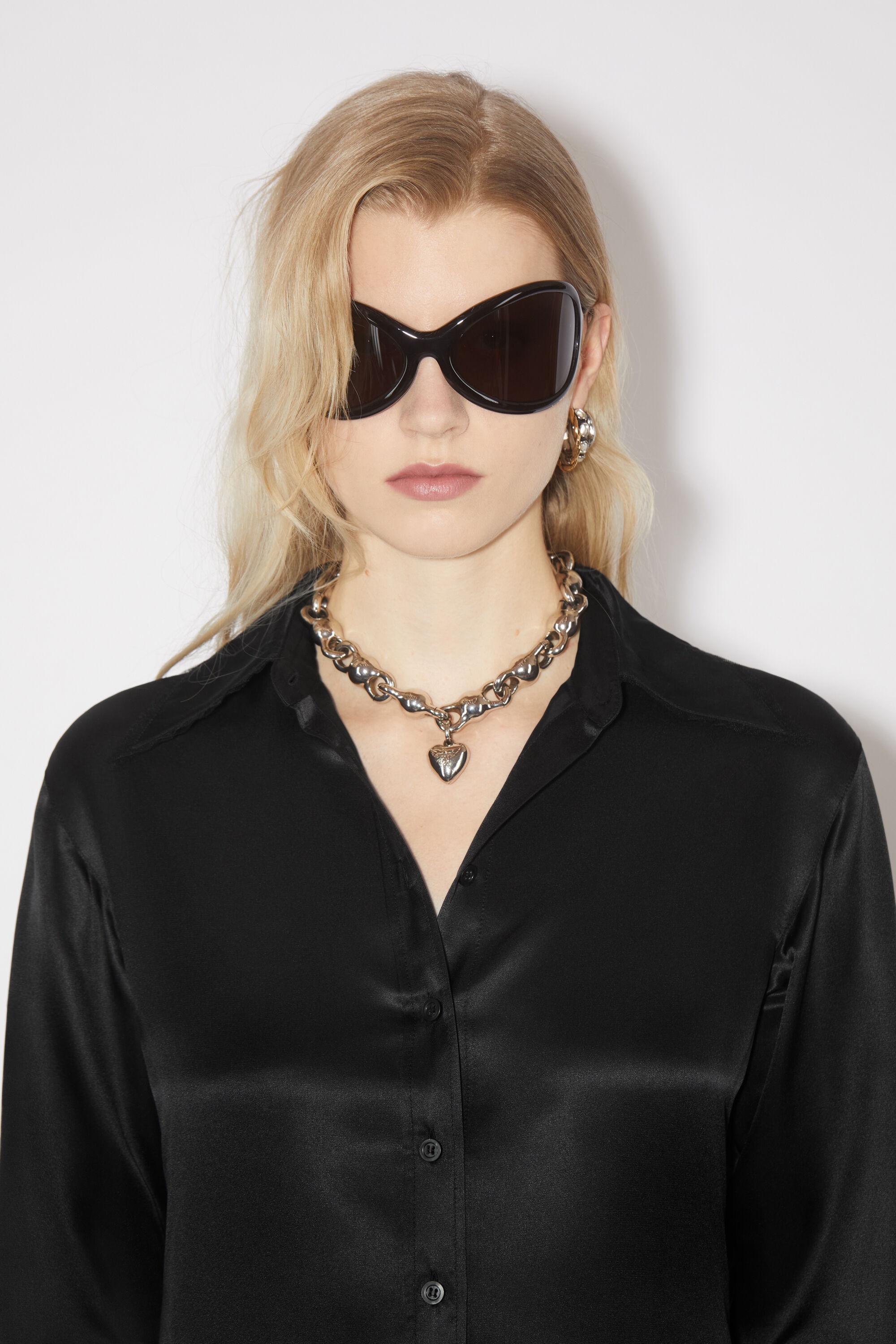 Silk blend button-up shirt - Black - 5