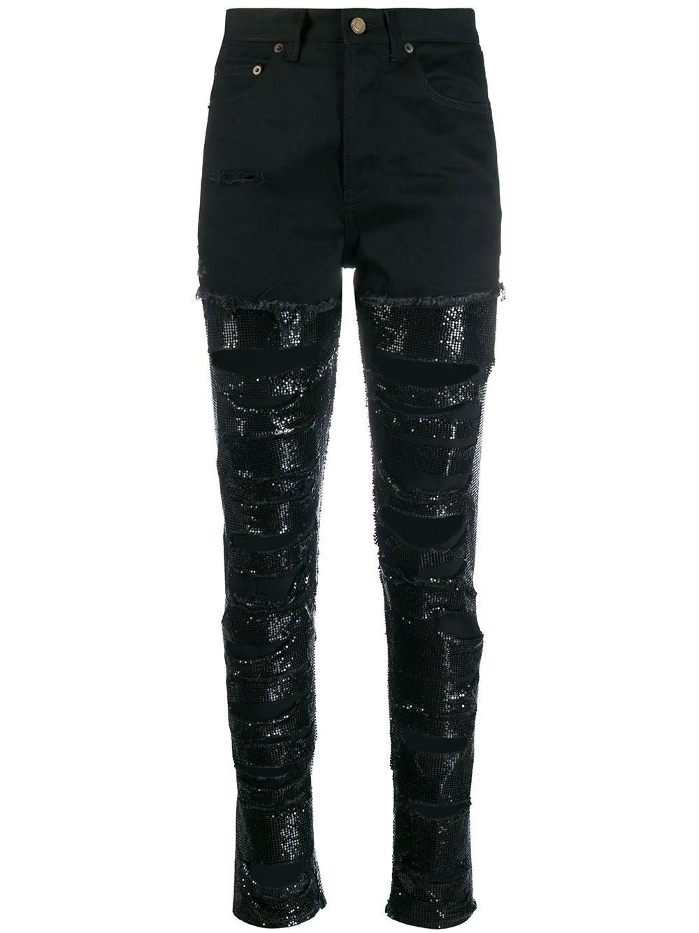 sequin-embellished ripped skinny jeans - 1