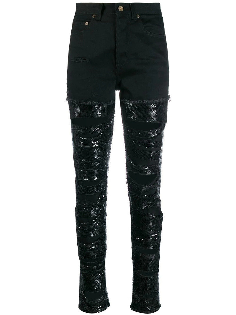 sequin-embellished ripped skinny jeans 1