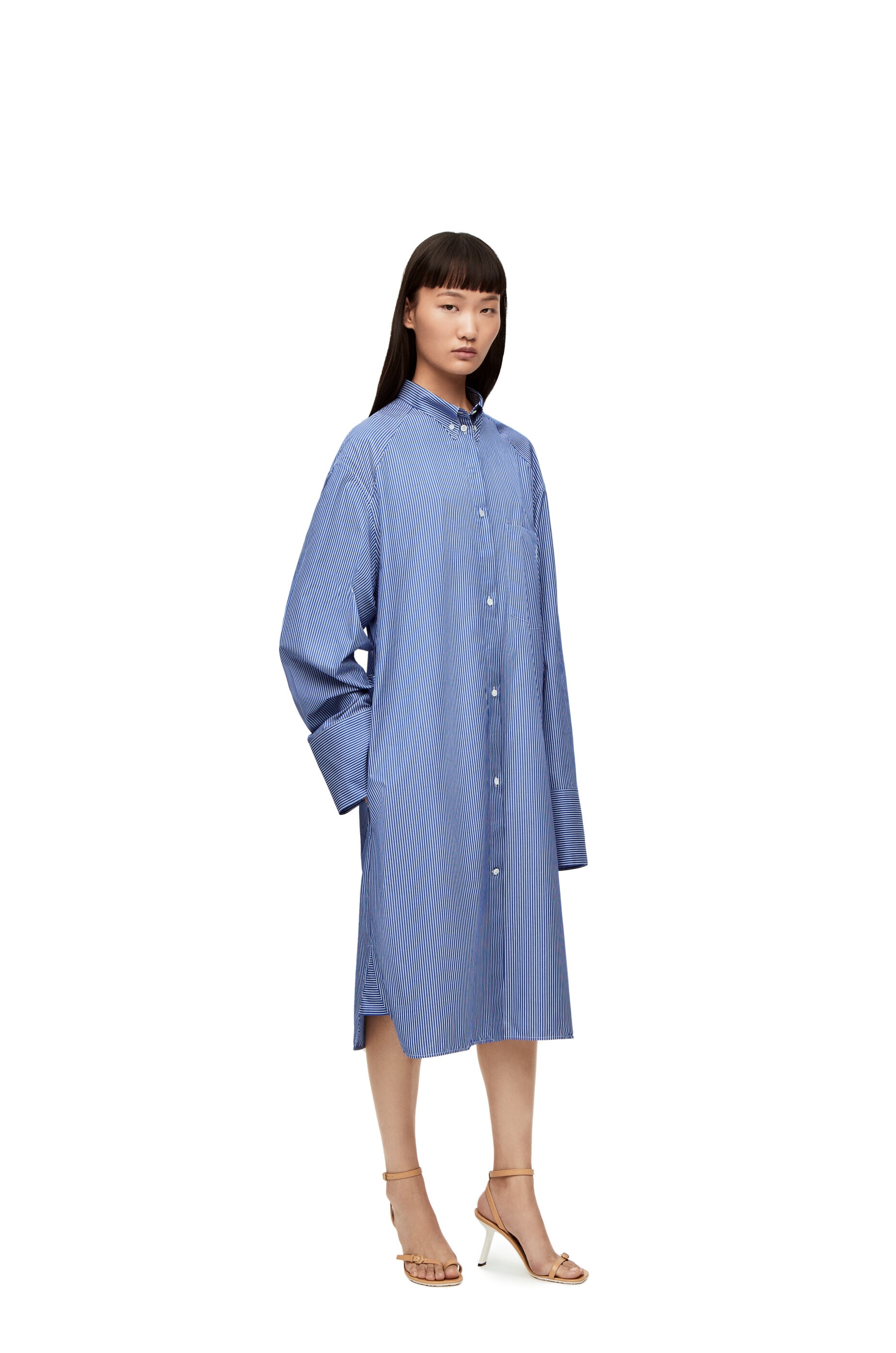 Elongated shirt dress in striped cotton poplin - 3