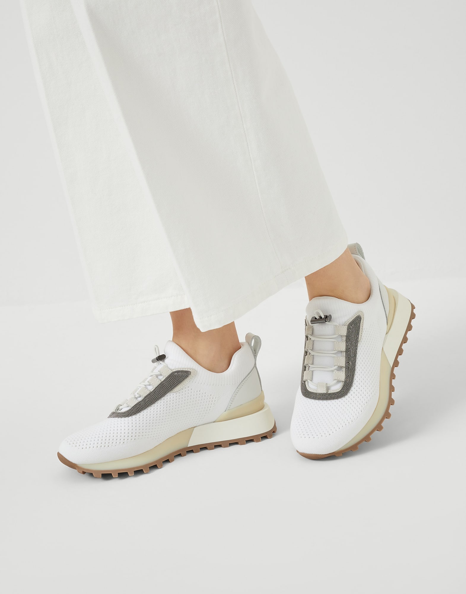 Techno fabric and calfskin runners with precious trim - 4