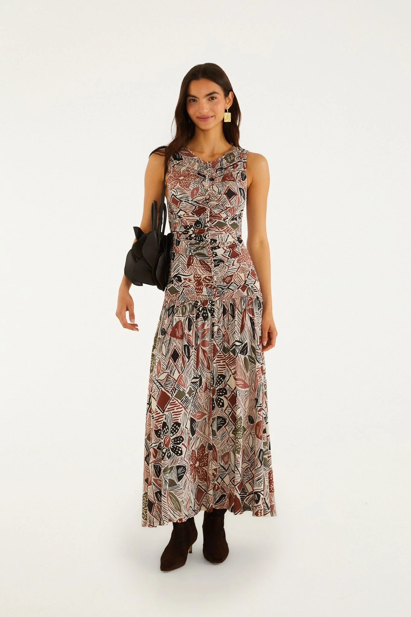 Multicolor Rustic Flowers Sleeveless Ruched Maxi Dress - 1