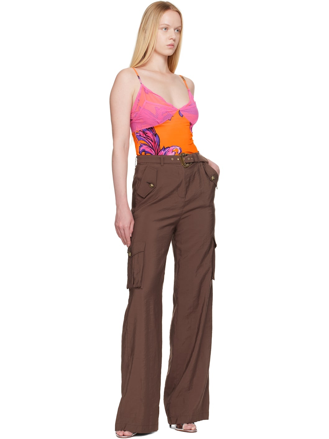 Pink & Orange Outline Barocco Mesh Top - 5
