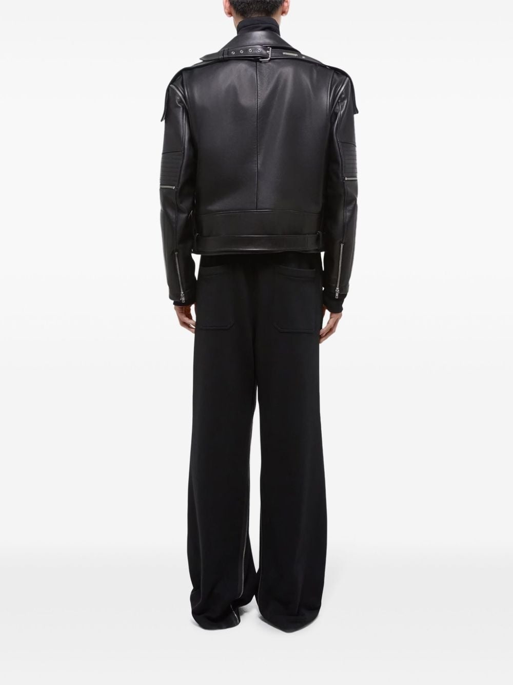 belted leather biker jacket - 4