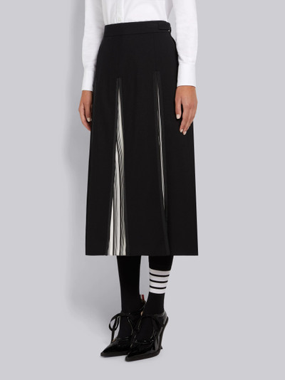 Thom Browne Black Wool Pique Suiting Silk Jacquard Internal Pleat A-line Below the Knee Skirt outlook