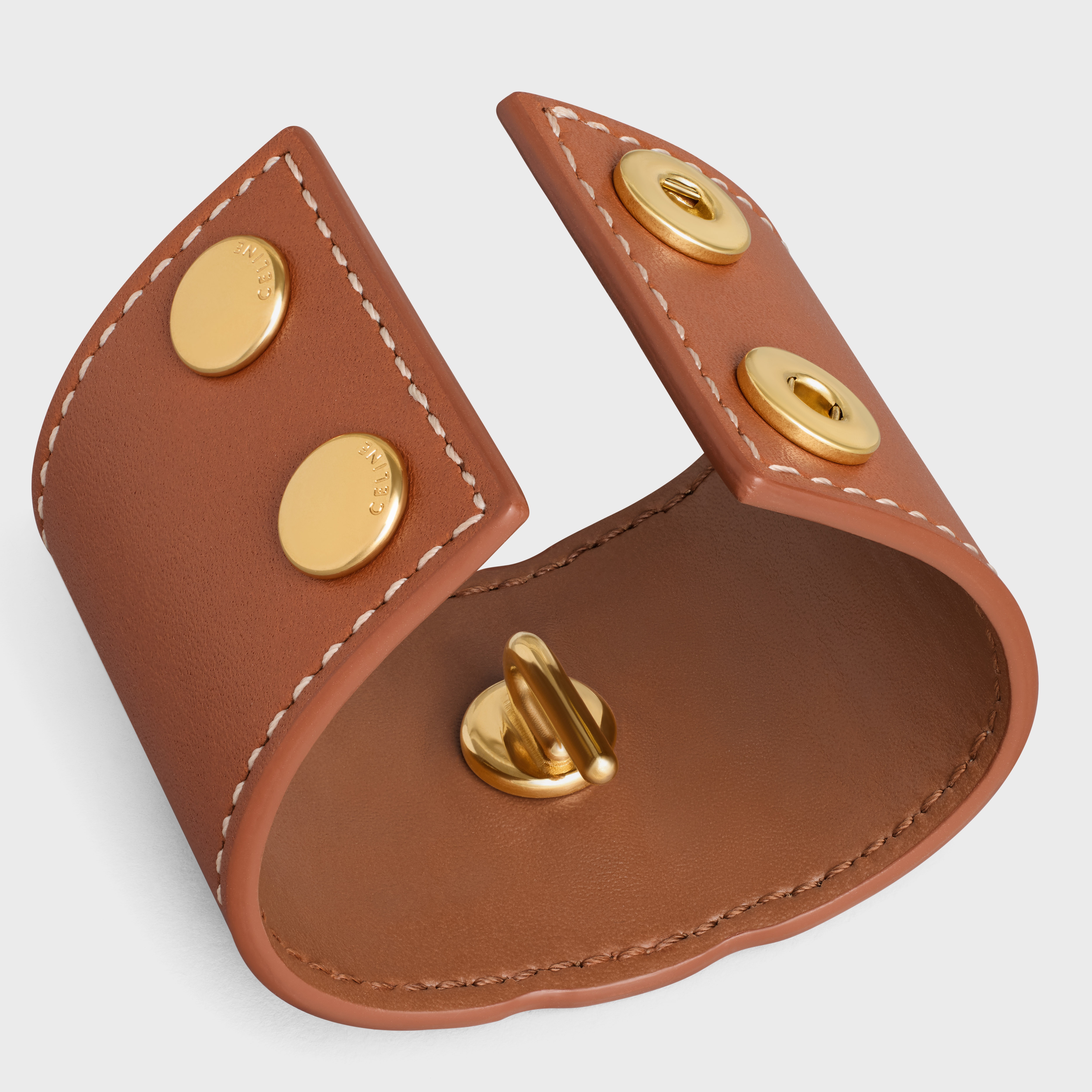 Triomphe Hair Cuff in Calfskin and Brass with Gold Finish - 4
