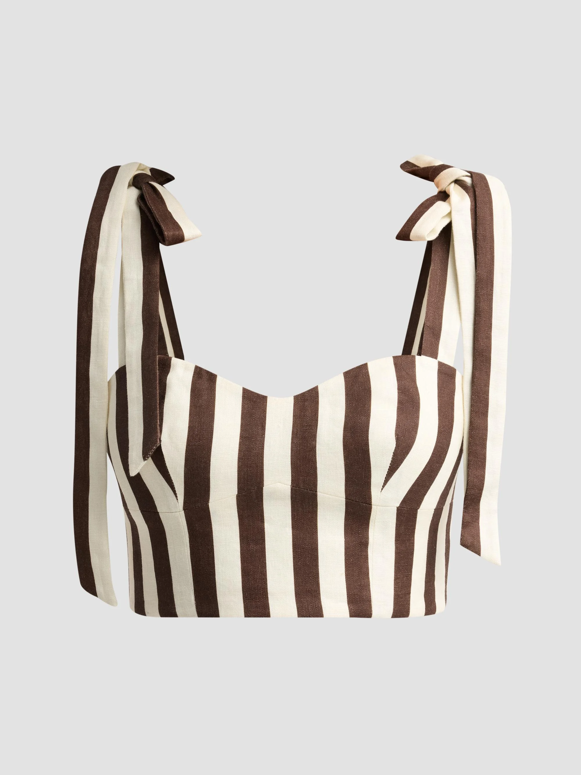 Women's Faiza Stripe Linen Tie Strap Top - Brown Ivory Stripe - 1