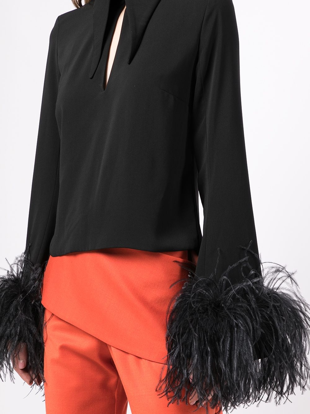 feather-trim cut-out blouse - 5