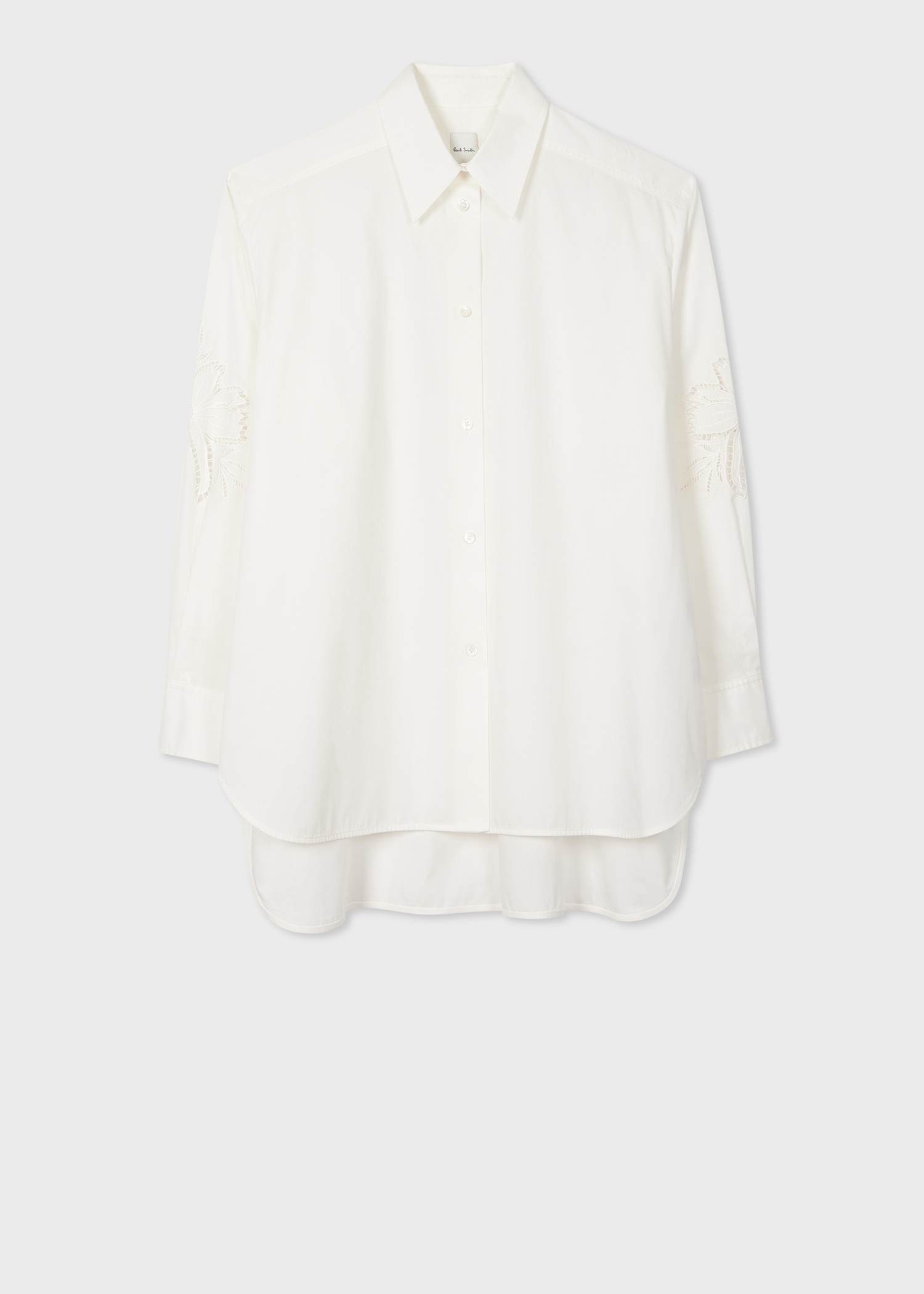 Women's White Cotton Shirt with Cutout Sleeves - 1