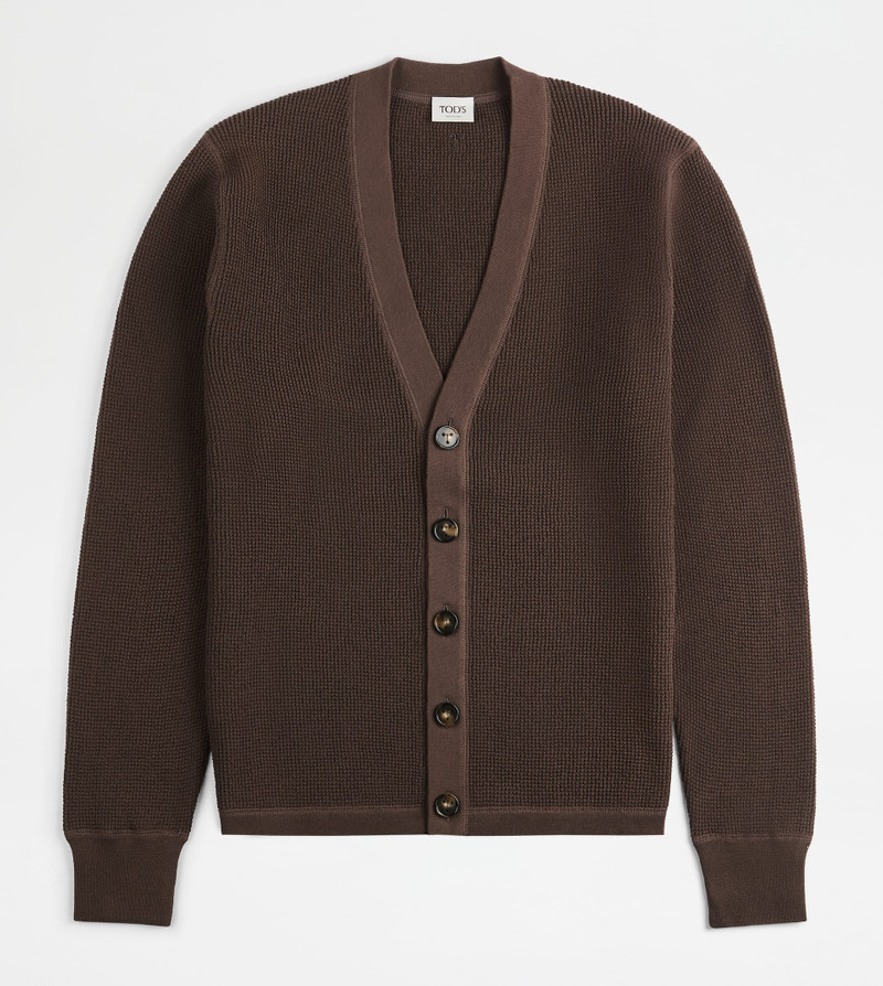 CARDIGAN IN COTTON KNIT - BROWN 1