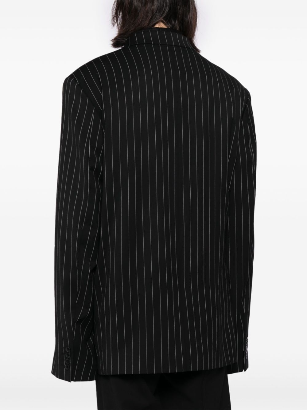 pinstriped wool-blend wrap blazer - 4