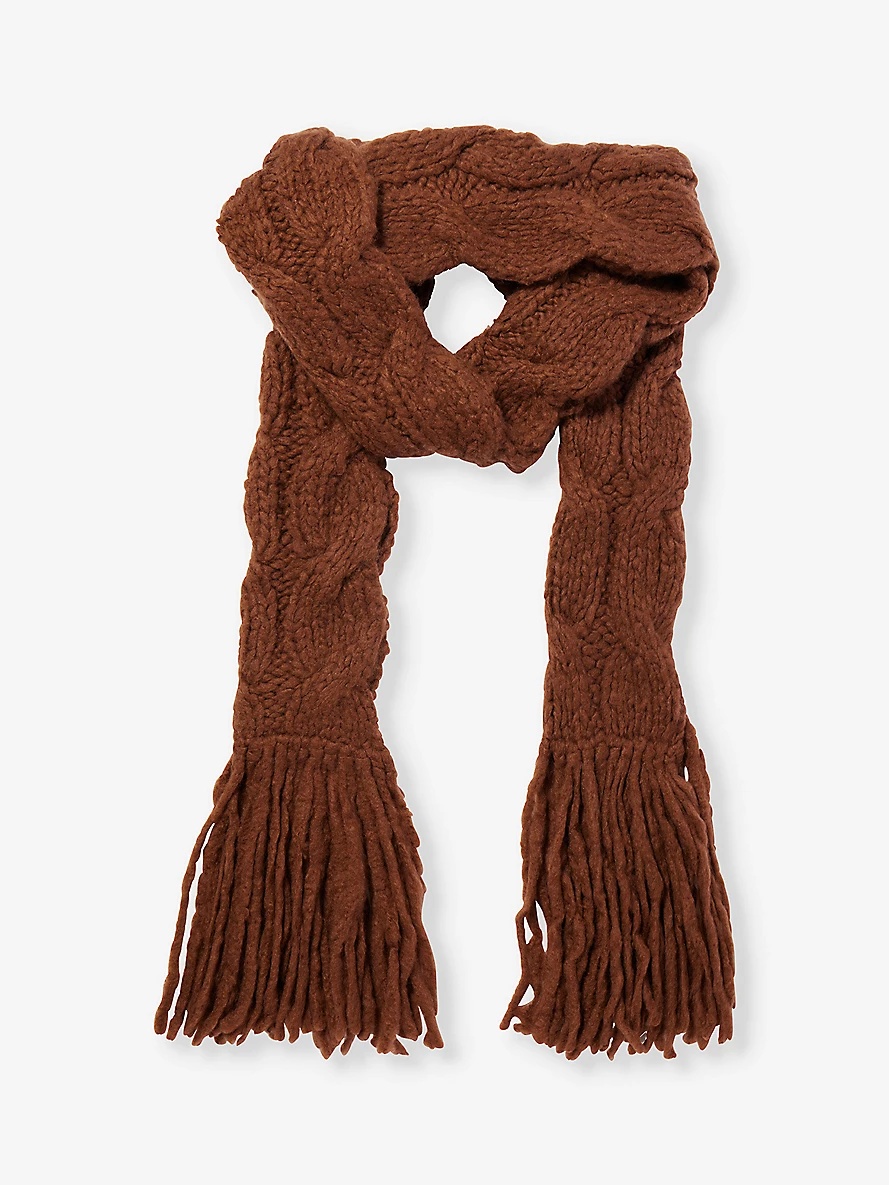 Serena fringed-trim cashmere knitted scarf - 1