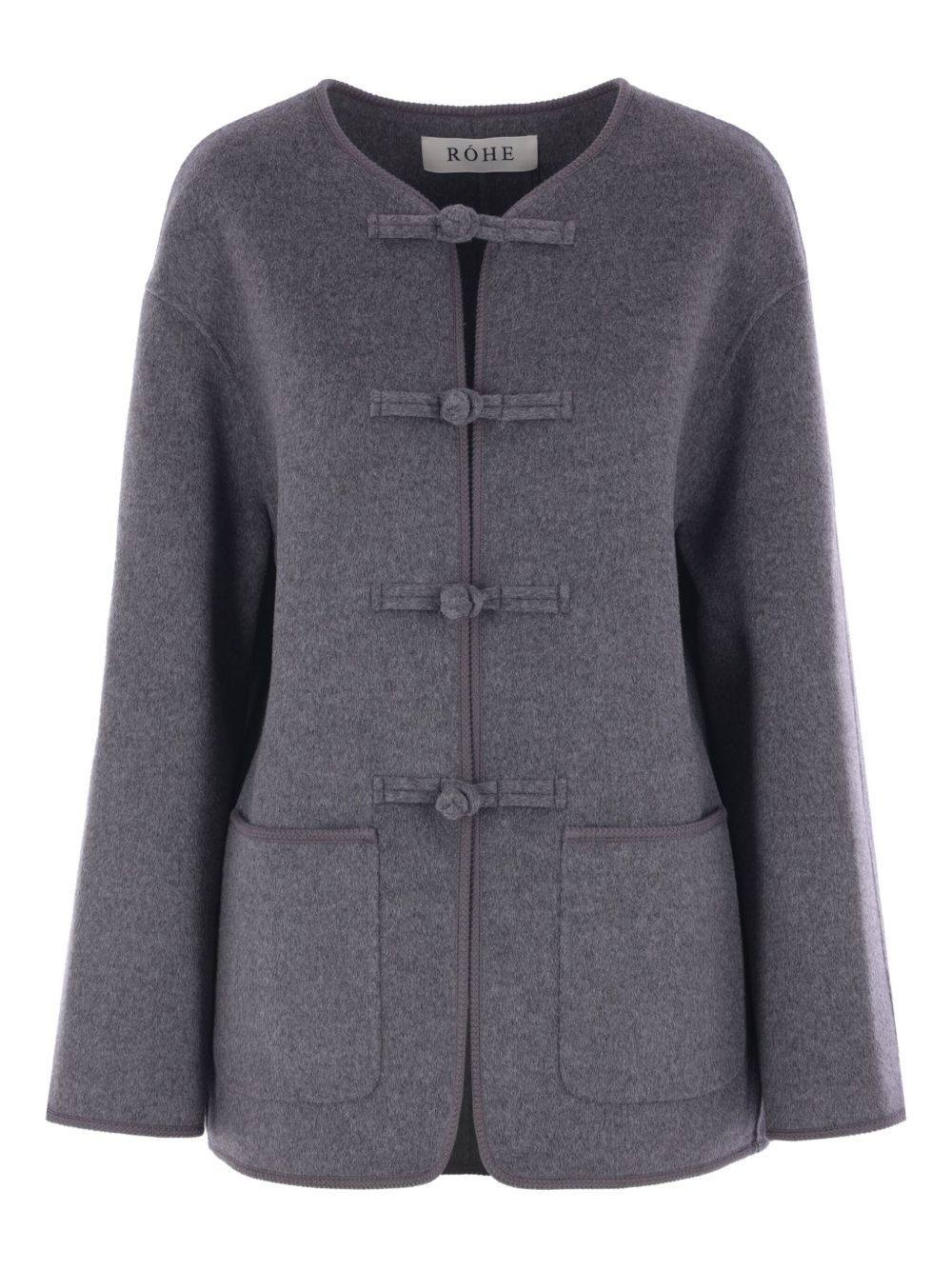embroidered-trim crew-neck jacket - 1
