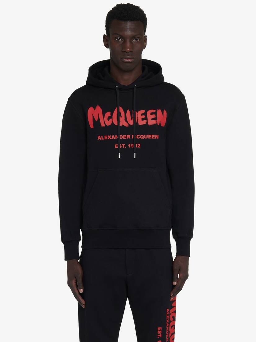 Men's McQueen Graffiti Hooded Sweatshirt in Black - 1