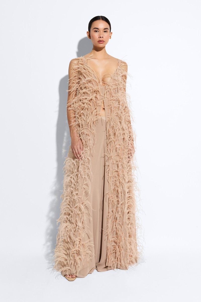 LAPOINTE Lightweight Georgette Long Cami Top With Feathers outlook