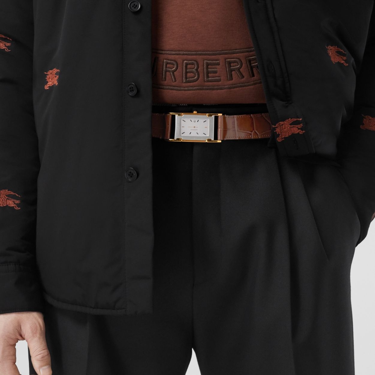 Faux Watch Detail Embossed Leather Belt - 3