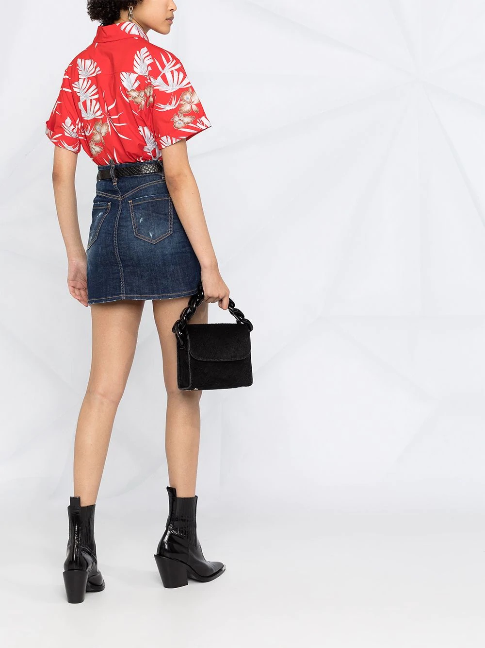 multi-patch A-line denim skirt - 6