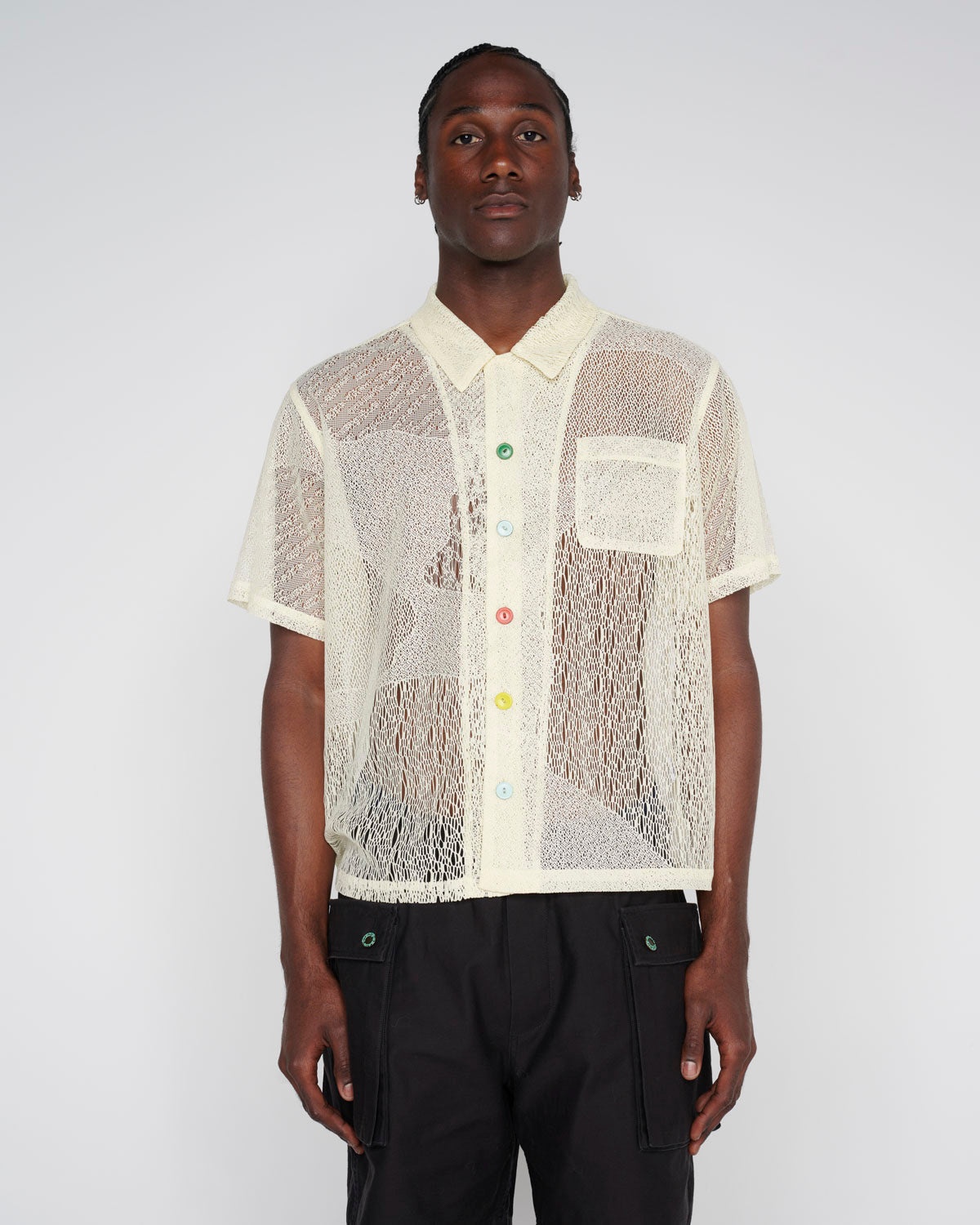 Engineered Mesh Short Sleeve Button Up - Natural - 4