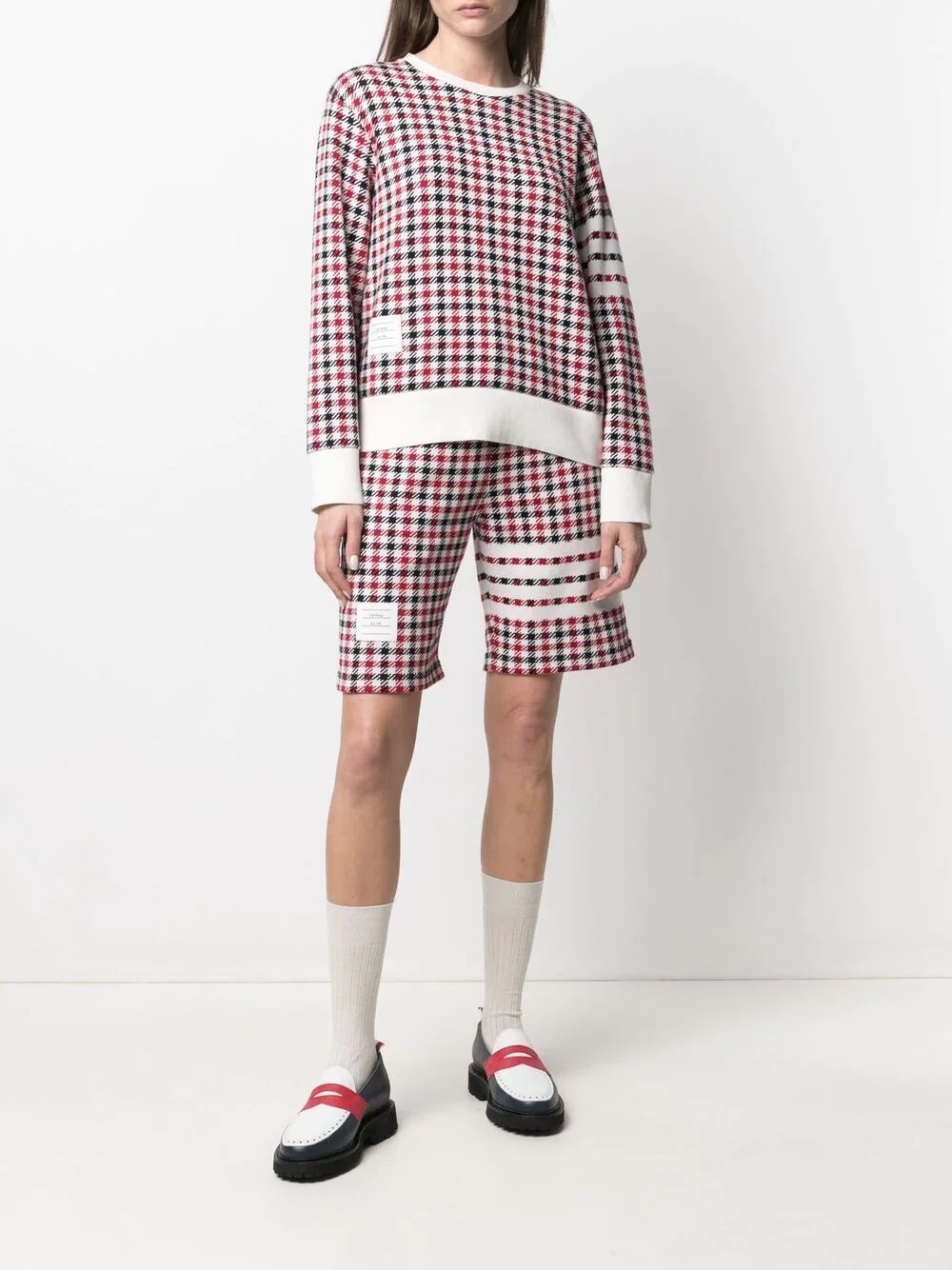 check-pattern logo-patch shorts - 2