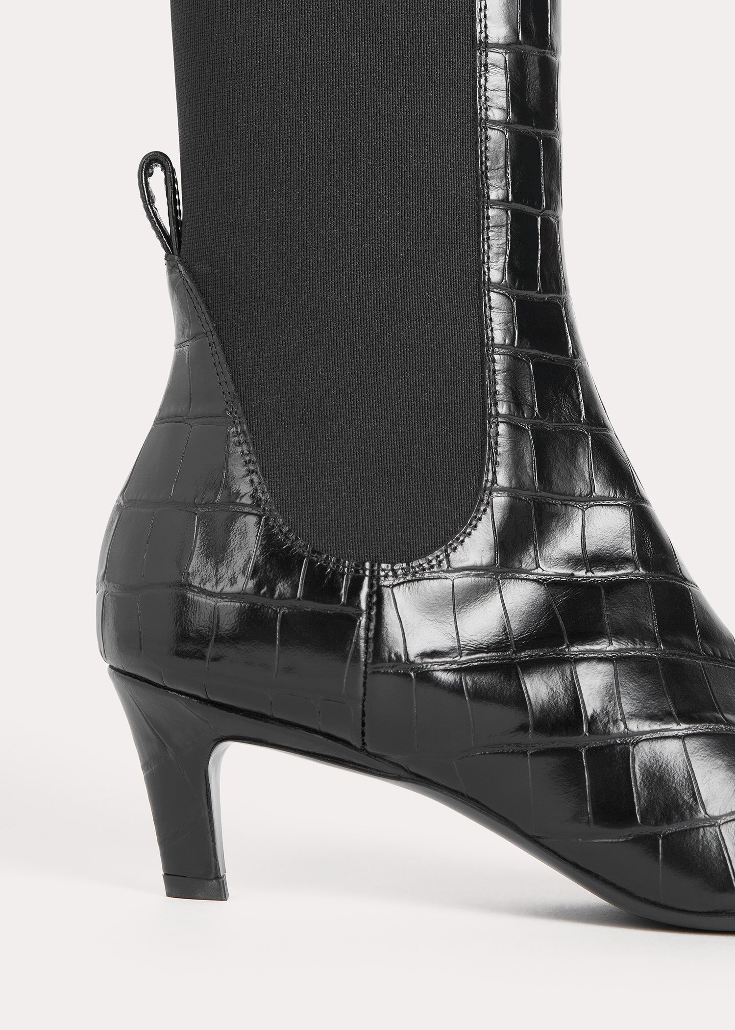 The Mid Heel Leather Boot black croco - 5