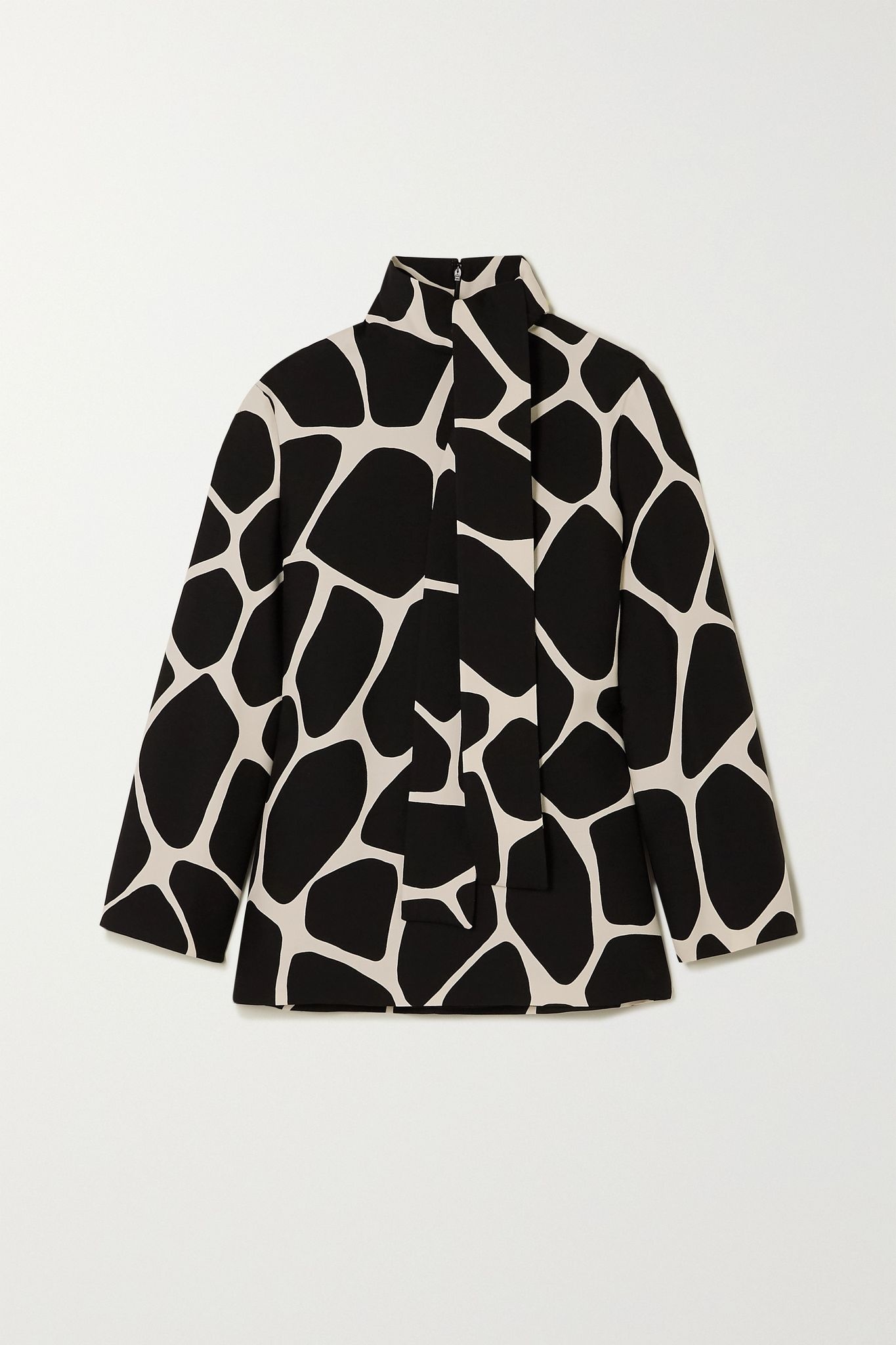 Printed wool and silk-blend crepe top - 1