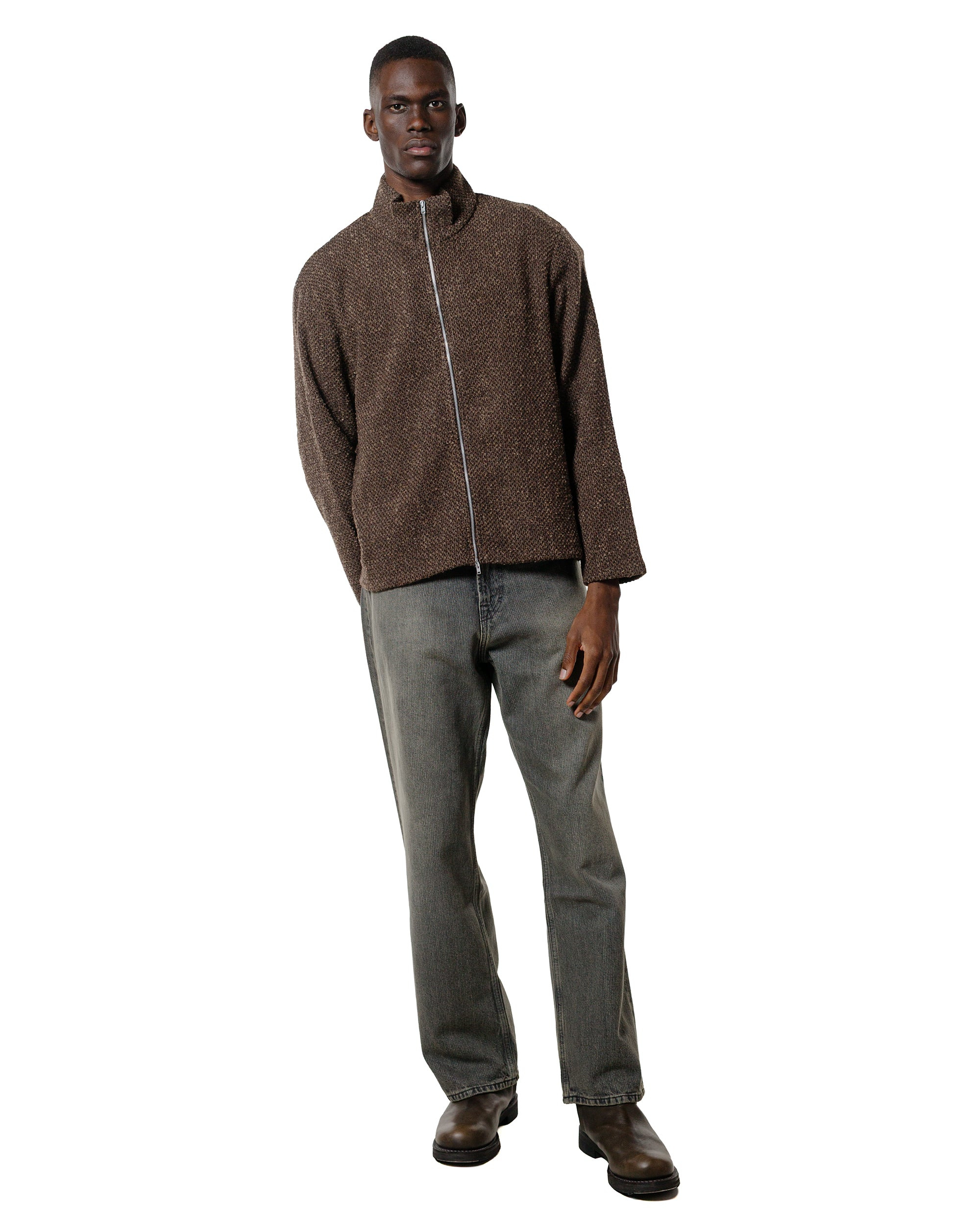 Shrunken Full Zip Polo Brown Sparse Buckle Weave - 4