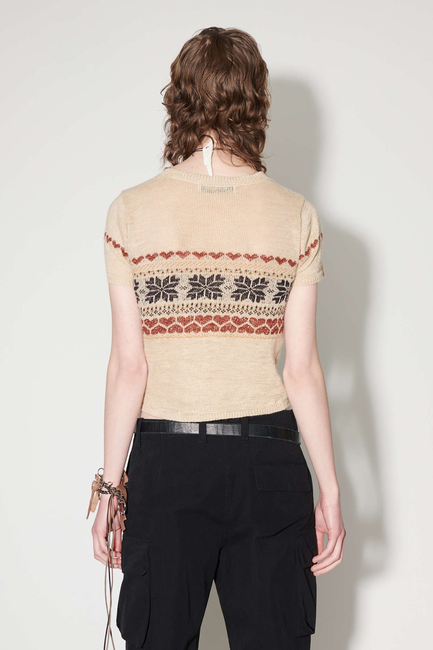 Knitted Cropped T-Shirt Snow Fairisle Hemp - 5