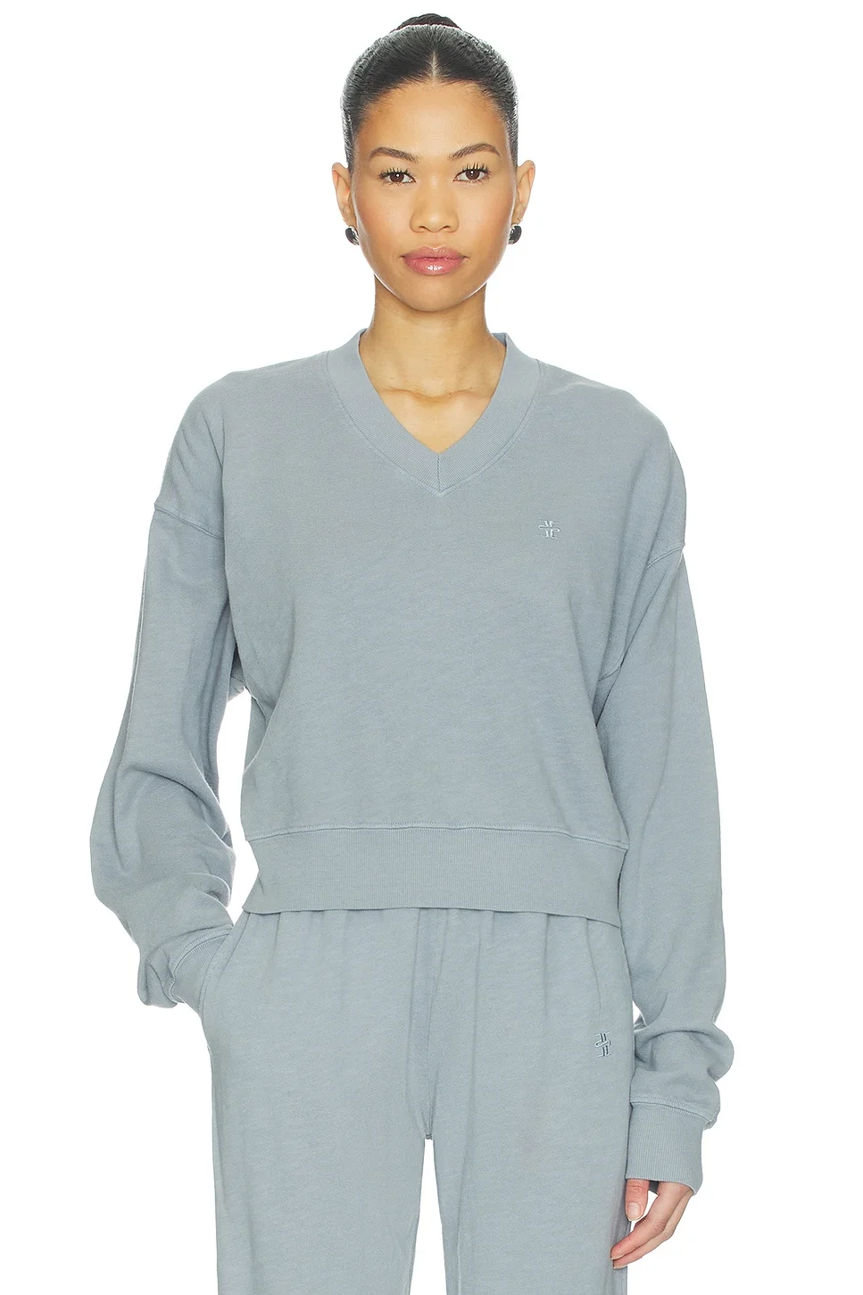 Lightweight French Terry Cropped V-neck Sweatshirt - 1