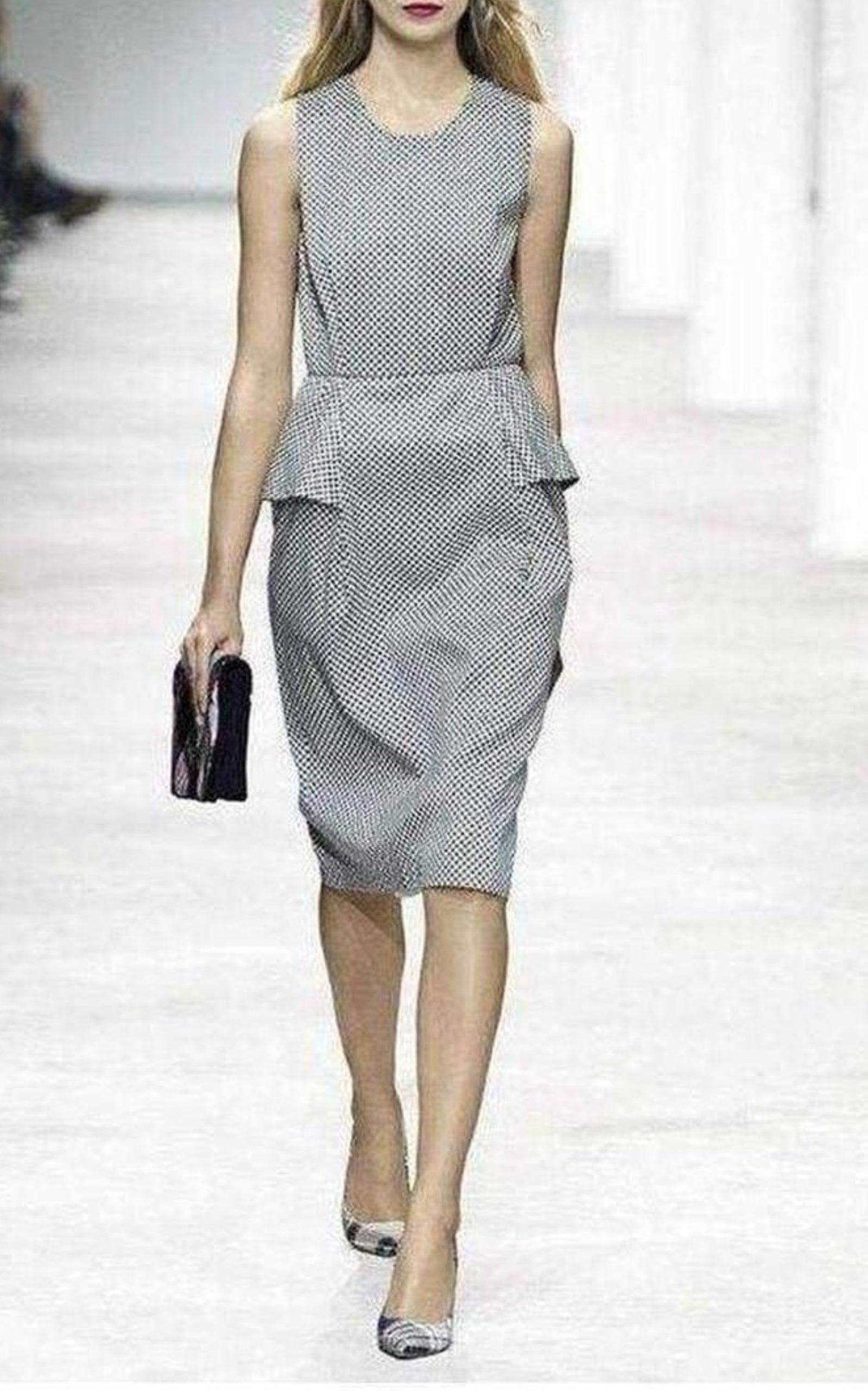 Monochrome Silk Peplum Waist Dress - 5