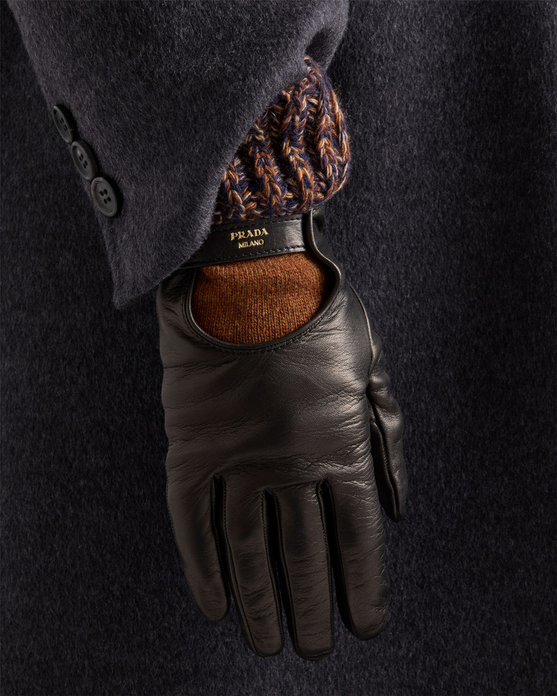 Nappa leather and mélange knit gloves 3