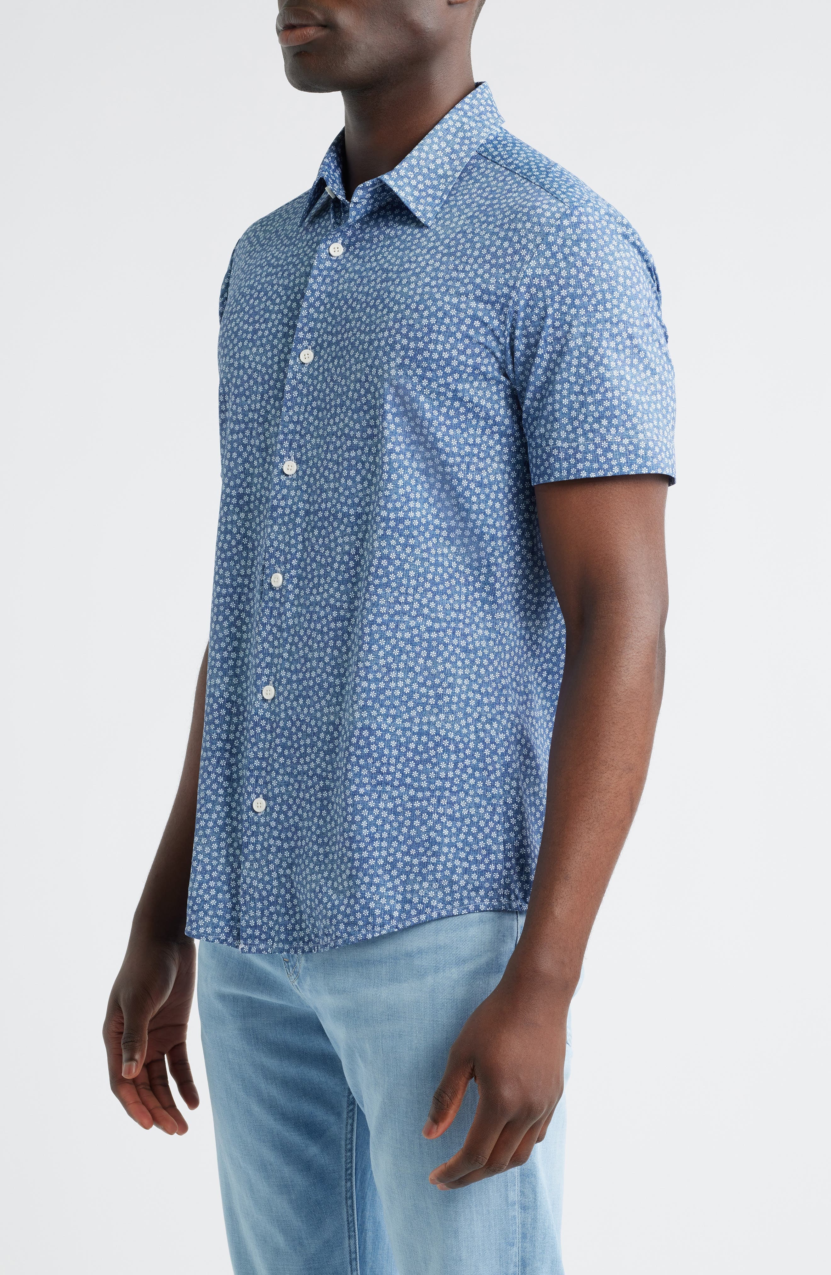 BOSS Roan Ken Short Sleeve Button-Up Shirt in Dark Blue at Nordstrom - 4