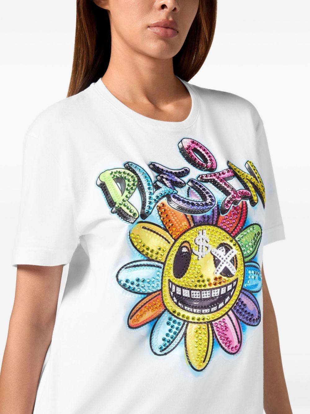 crystal-embellished flower t-shirt - 4