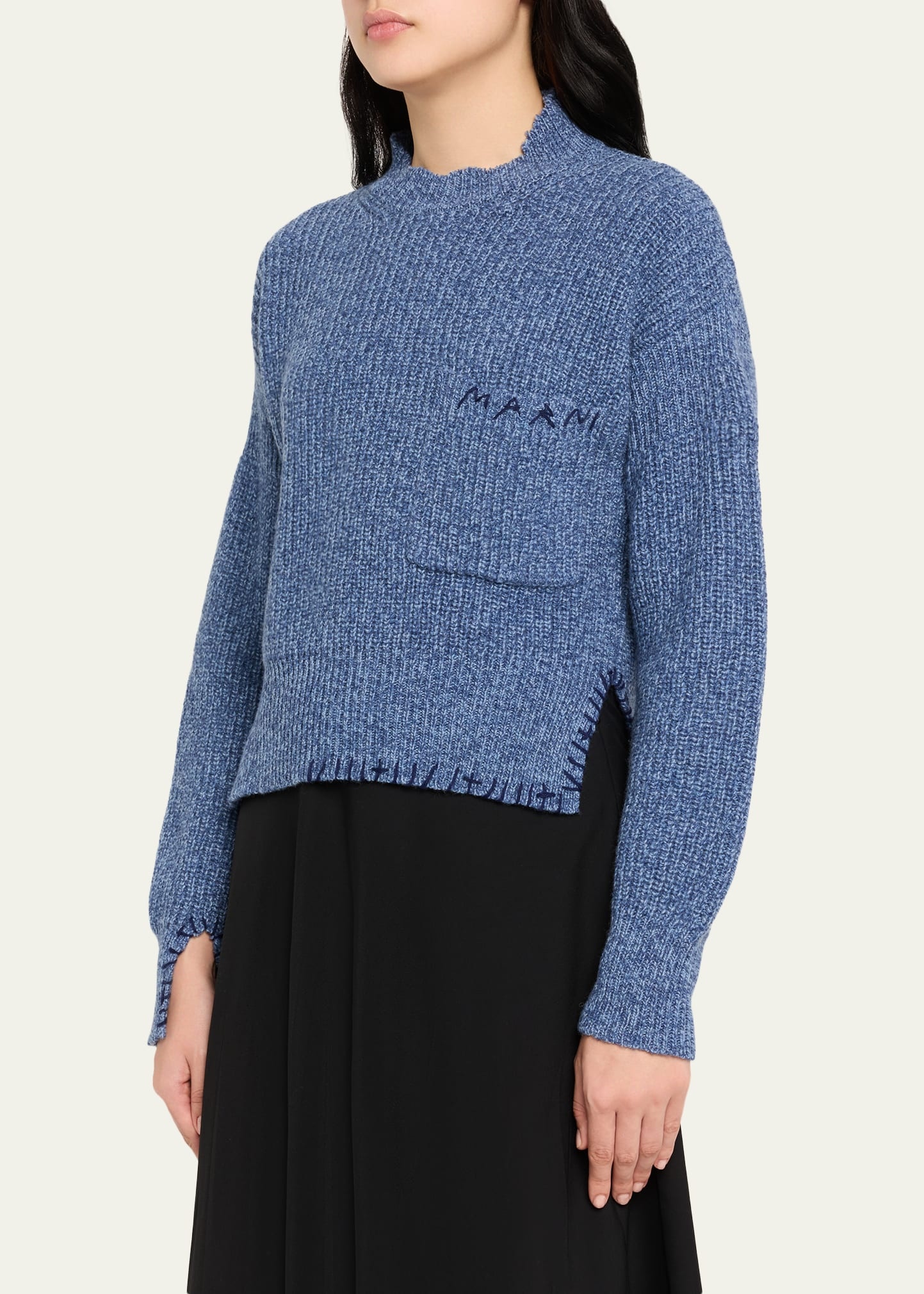 Turtleneck Raw-Cut Slits Sweater - 4