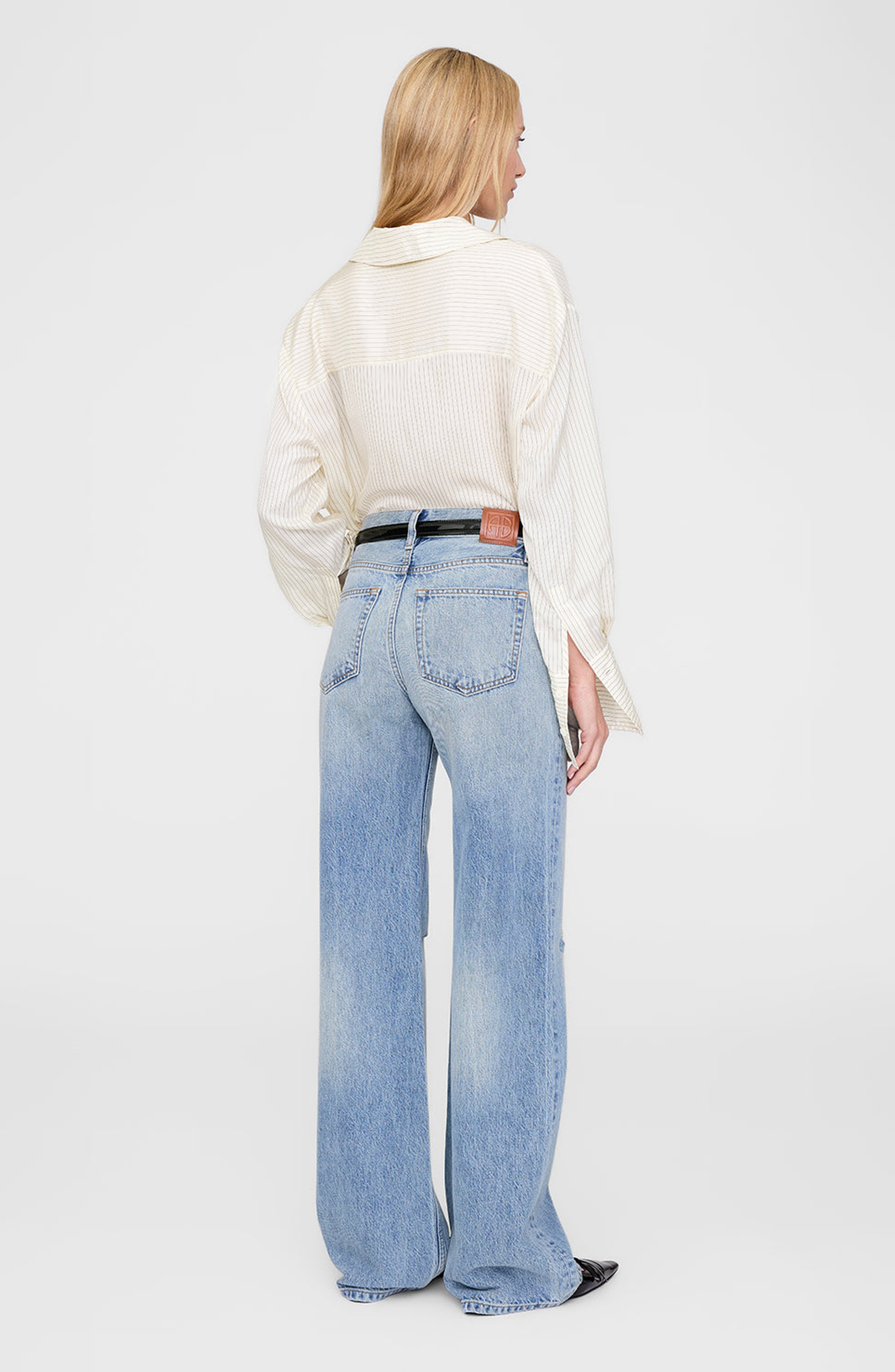 ANINE BING Bridget Shirt in Ivory /Black Pinstripe at Nordstrom - 2