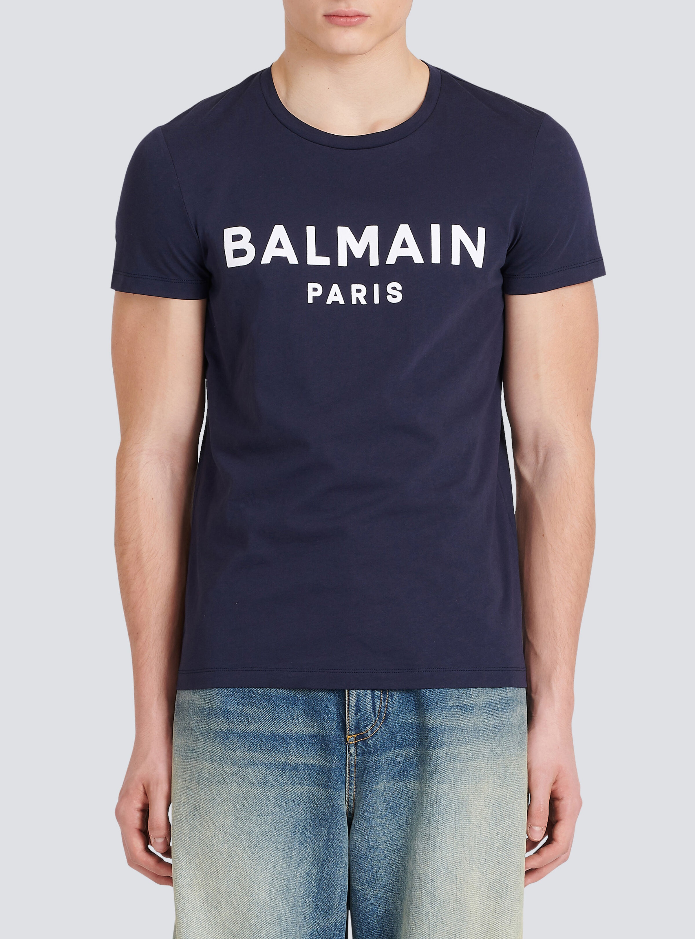 Cotton T-shirt with flocked Balmain medallion - 6