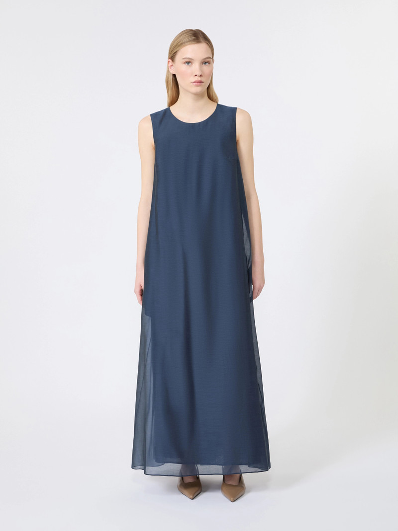 SAMIRA Cotton and silk voile flared dress - MIDNIGHTBLUE 3