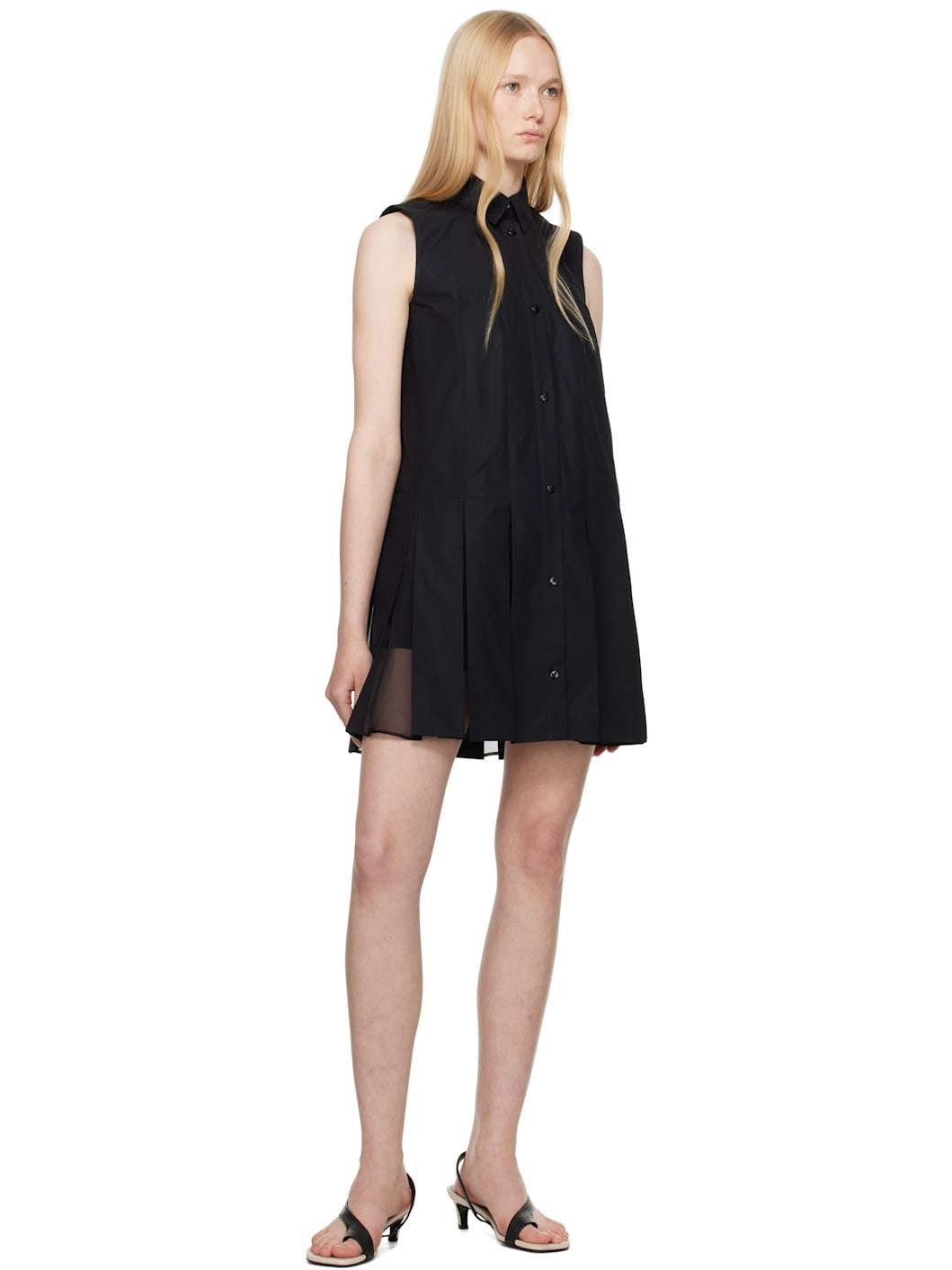 Black Cotton & Silk Shirt Minidress - 4
