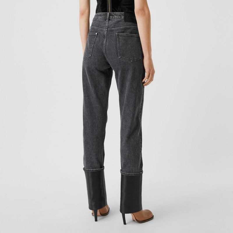Straight Fit Contrast Cuff Washed Jeans 4