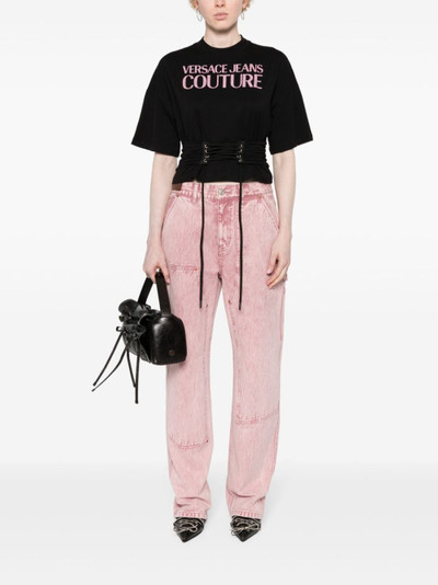 VERSACE JEANS COUTURE glittered-logo lace-up T-shirt outlook