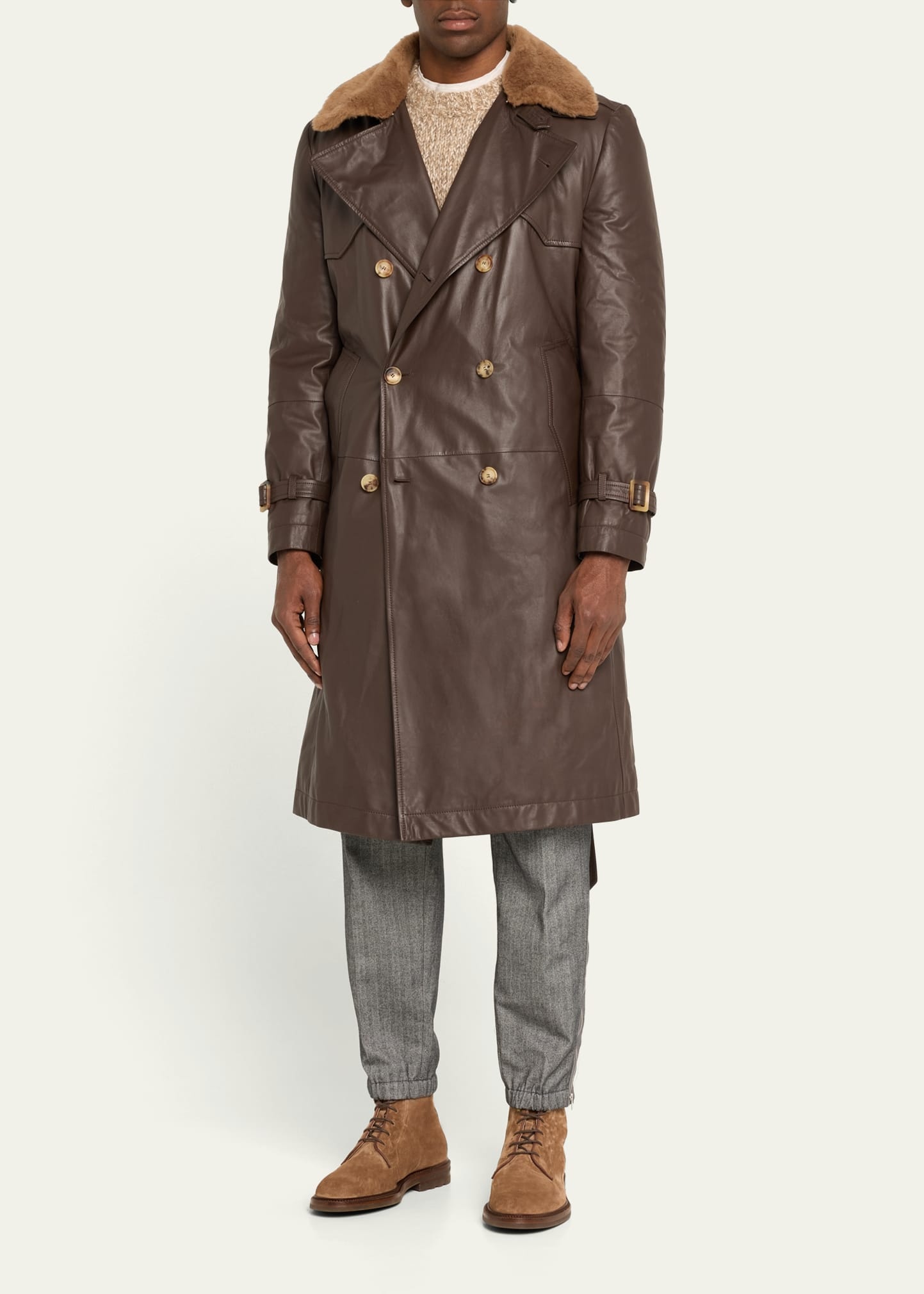 Cah様購入用【Brunello Cucinelli】2タックトラウザーズ 48 メンズ 向け バーク ダブルタック&ドローストリングトラウザーズ