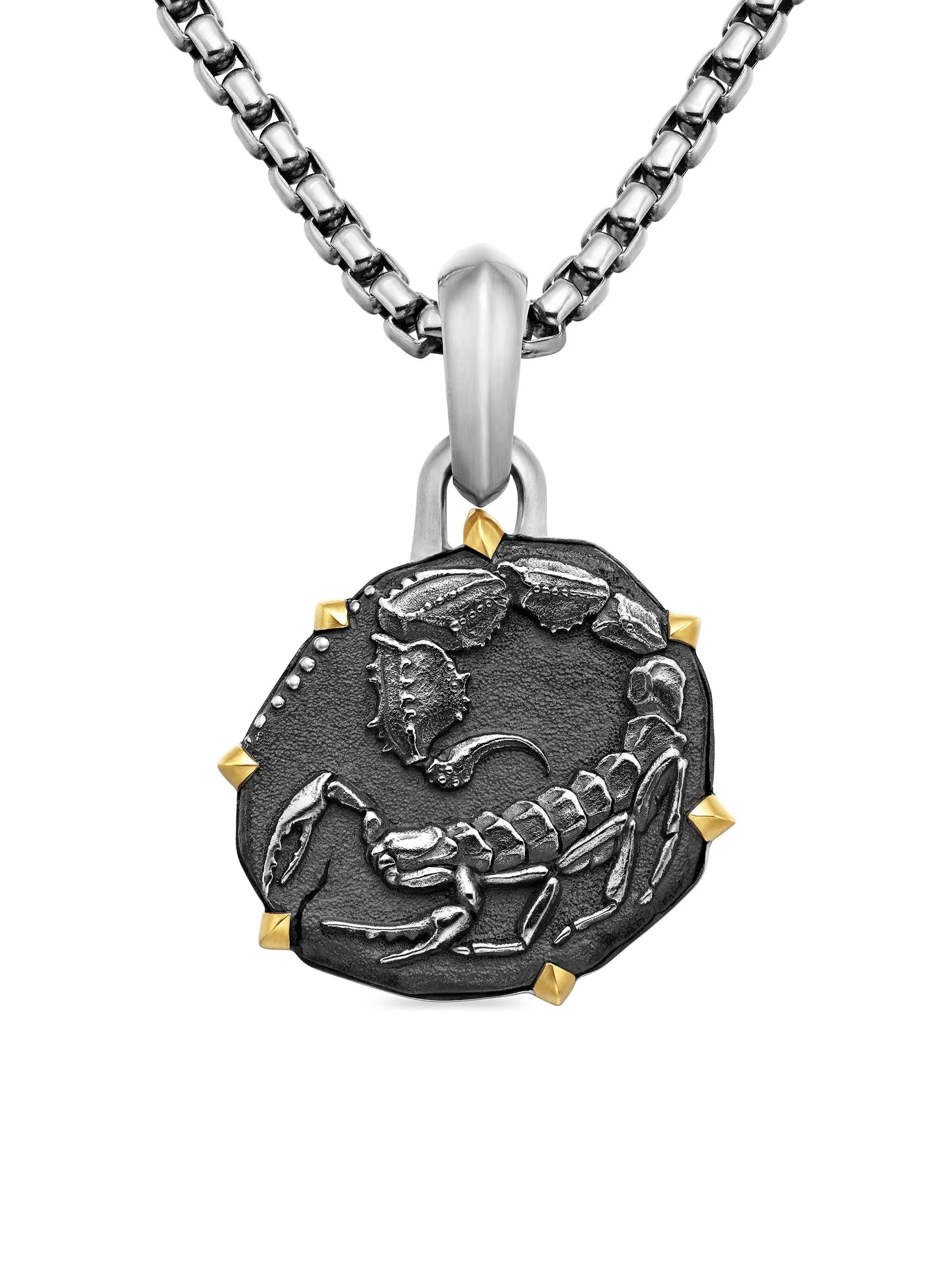Men's Pisces Amulet in Sterling Silver with 18K Yellow Gold, 33mm - Scorpio - 1