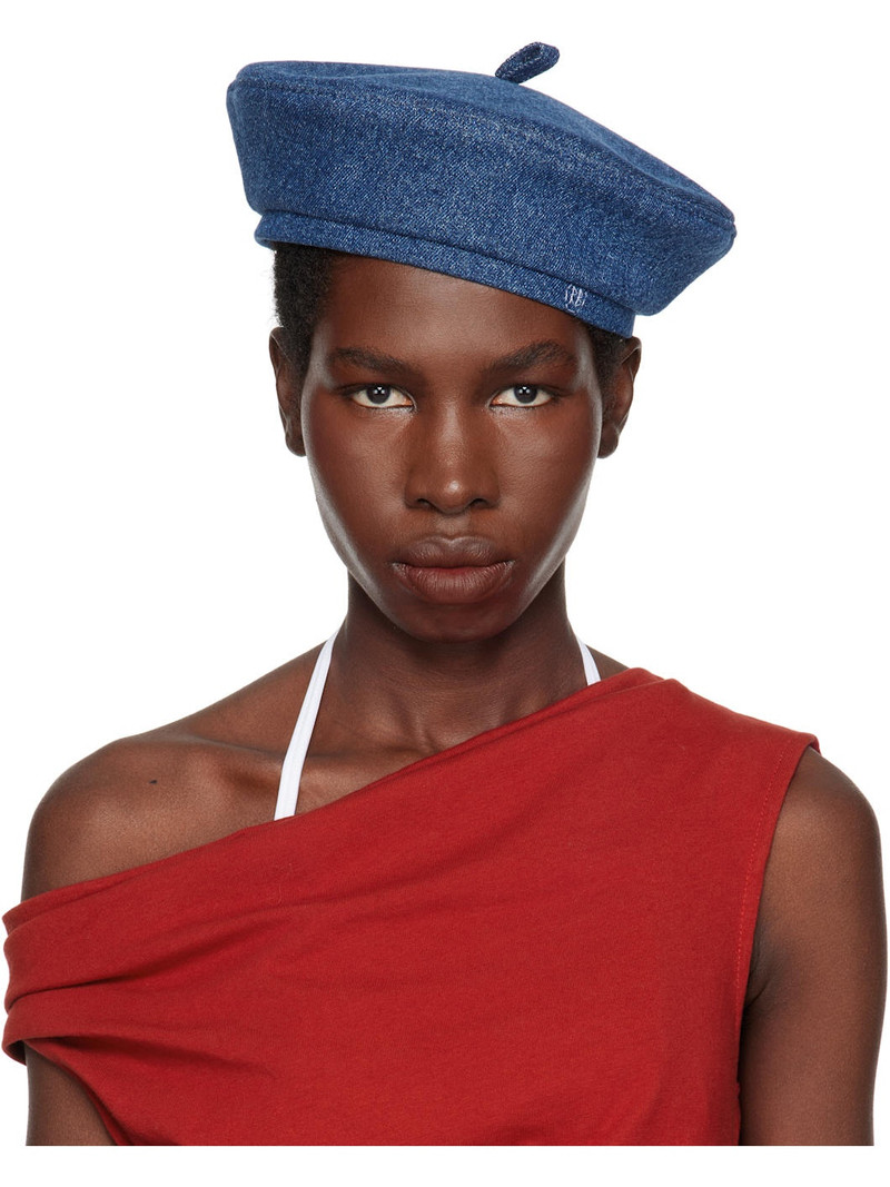 Blue Logo-Embroidered Denim Beret - 1