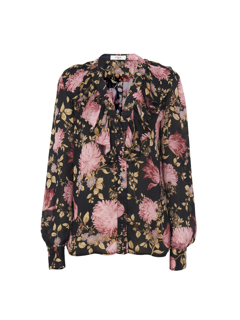 V-NECK RUFFLED BLOUSE IN SILK CHARMEUSE 1