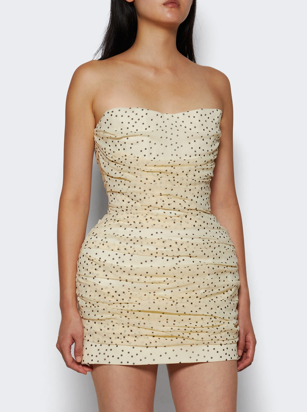 Strapless Ruched Dots Mini Dress Cream - 2