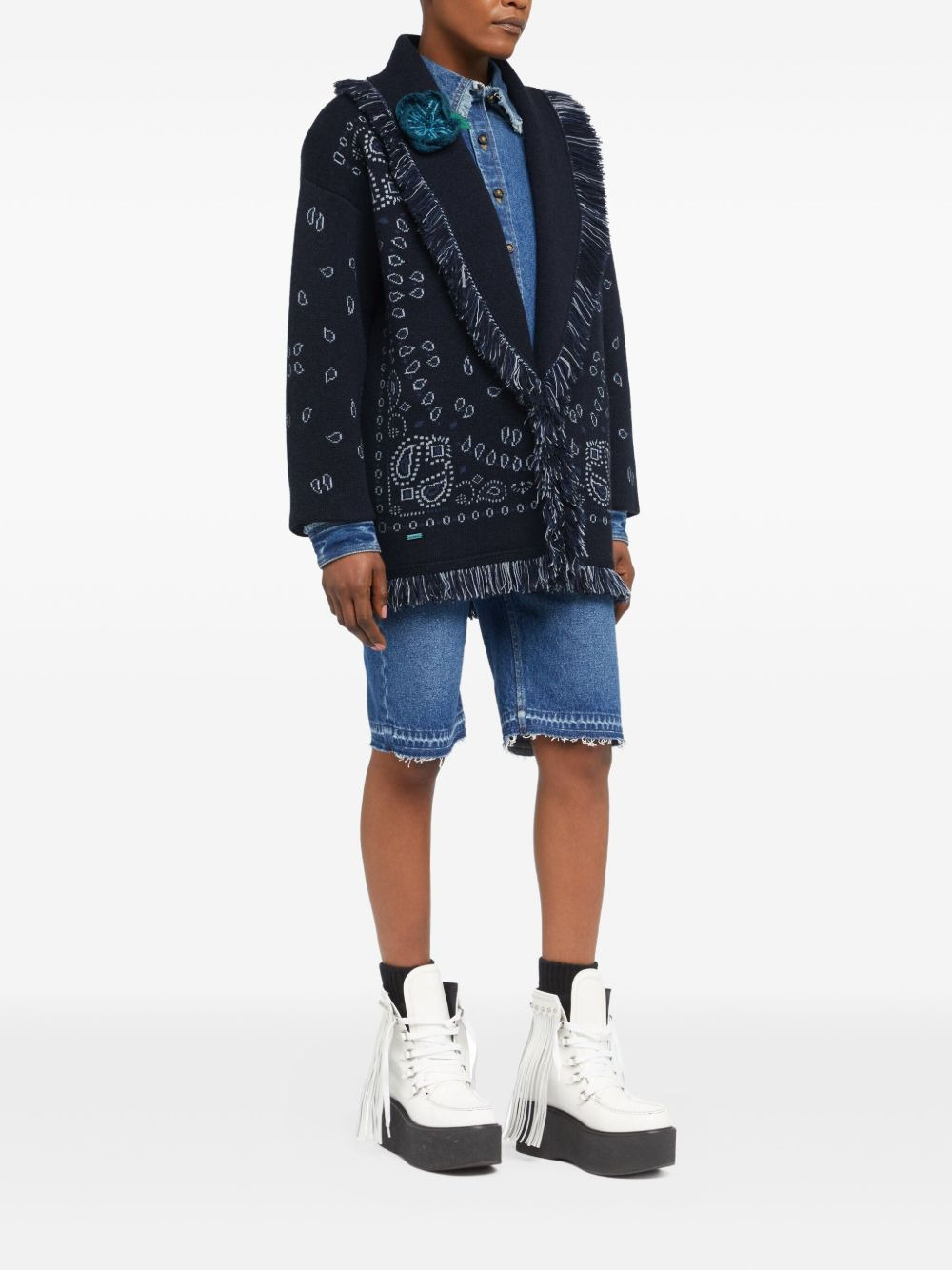 paisley-jacquard fringe coat - 3